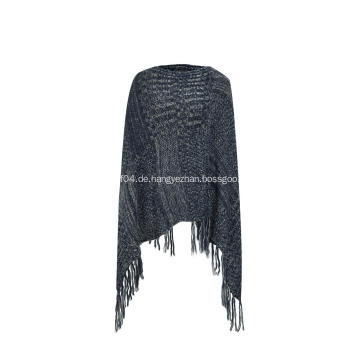 Boho Poncho aus gestricktem AB-Garn-Schal mit Quasten für Damen